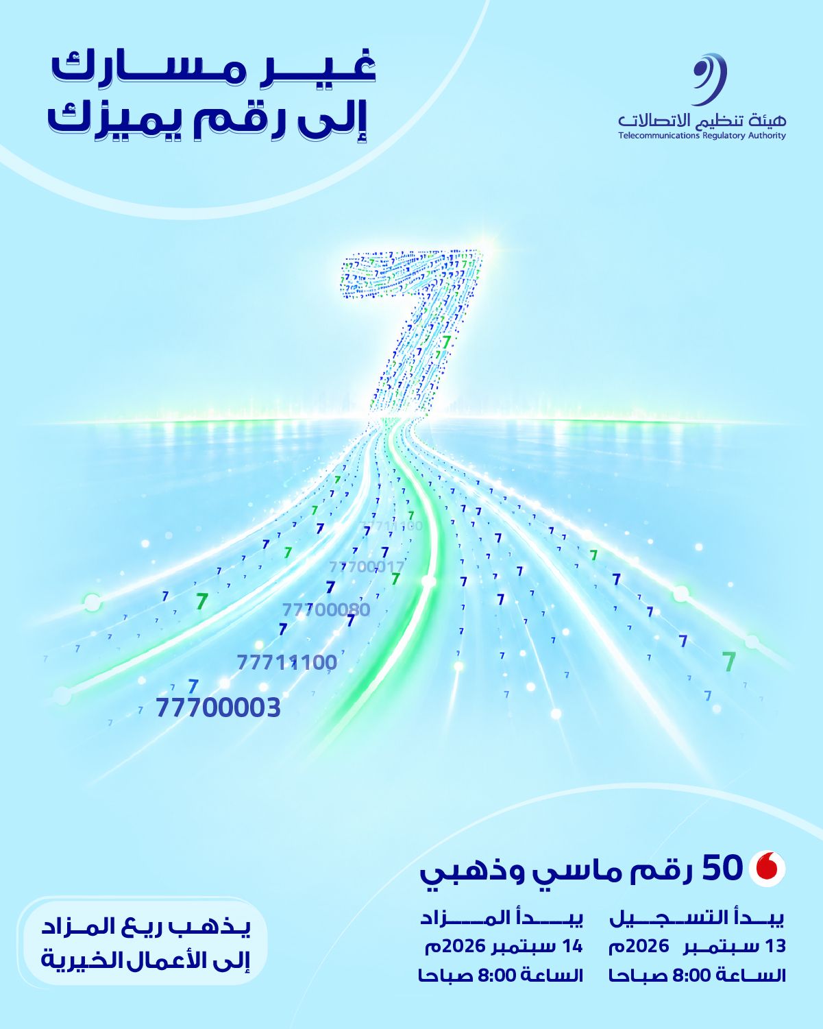 هيئة تنظيم الاتصالات تعلن عن مزاد لـ50 رقمًا ماسيًا وذهبيًا من فودافون